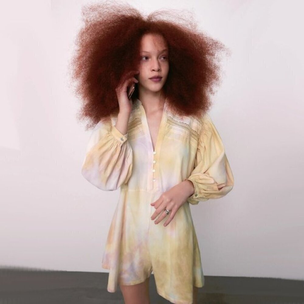 NWT Zara yellow cream tie dye romper, S